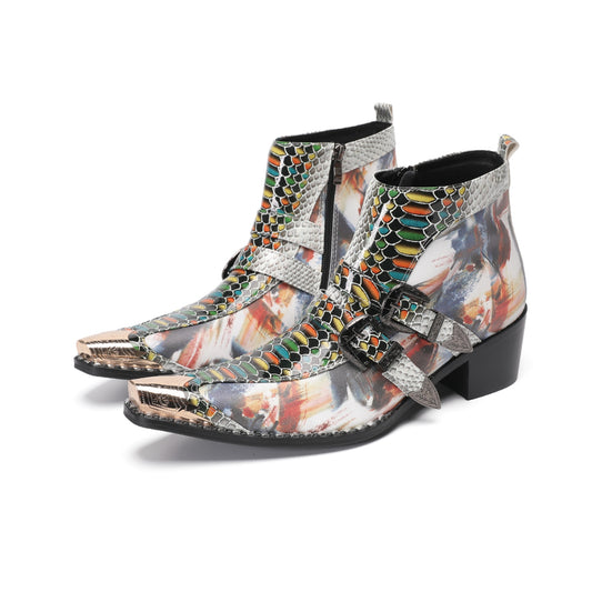 Vibrant Patterned Western Ankle Boots #4143