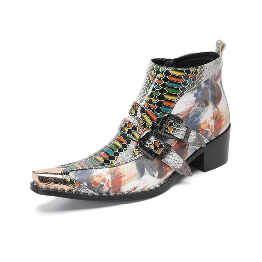 Vibrant Patterned Western Ankle Boots #4143