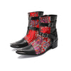 Edgy Red Floral Studded Ankle Boots #4144