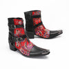 Edgy Red Floral Studded Ankle Boots #4144