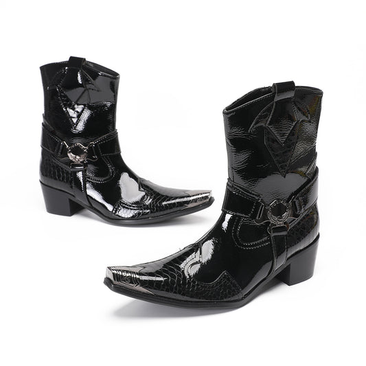 Shiny Black Crocodile Western Boots #4146