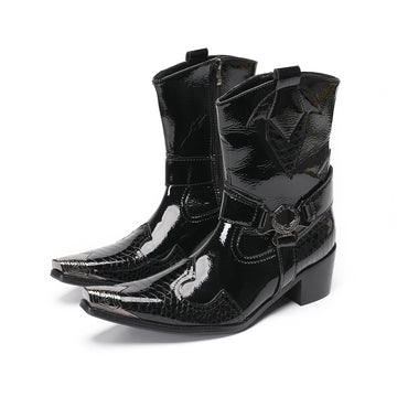 Shiny Black Crocodile Western Boots #4146