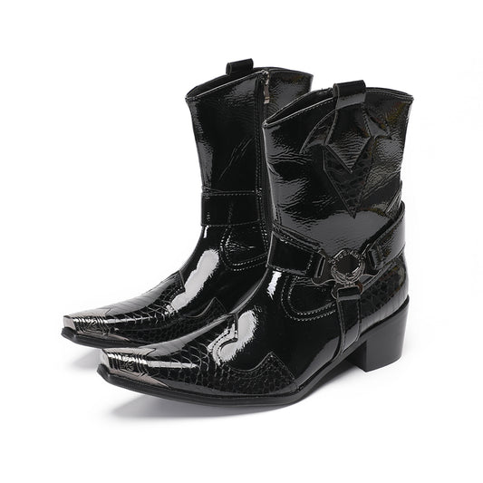 Shiny Black Crocodile Western Boots #4146