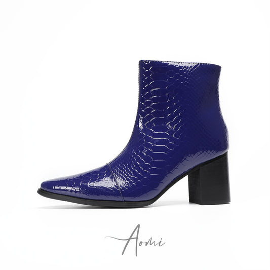 Shiny Blue Embossed Ankle Boots #4148