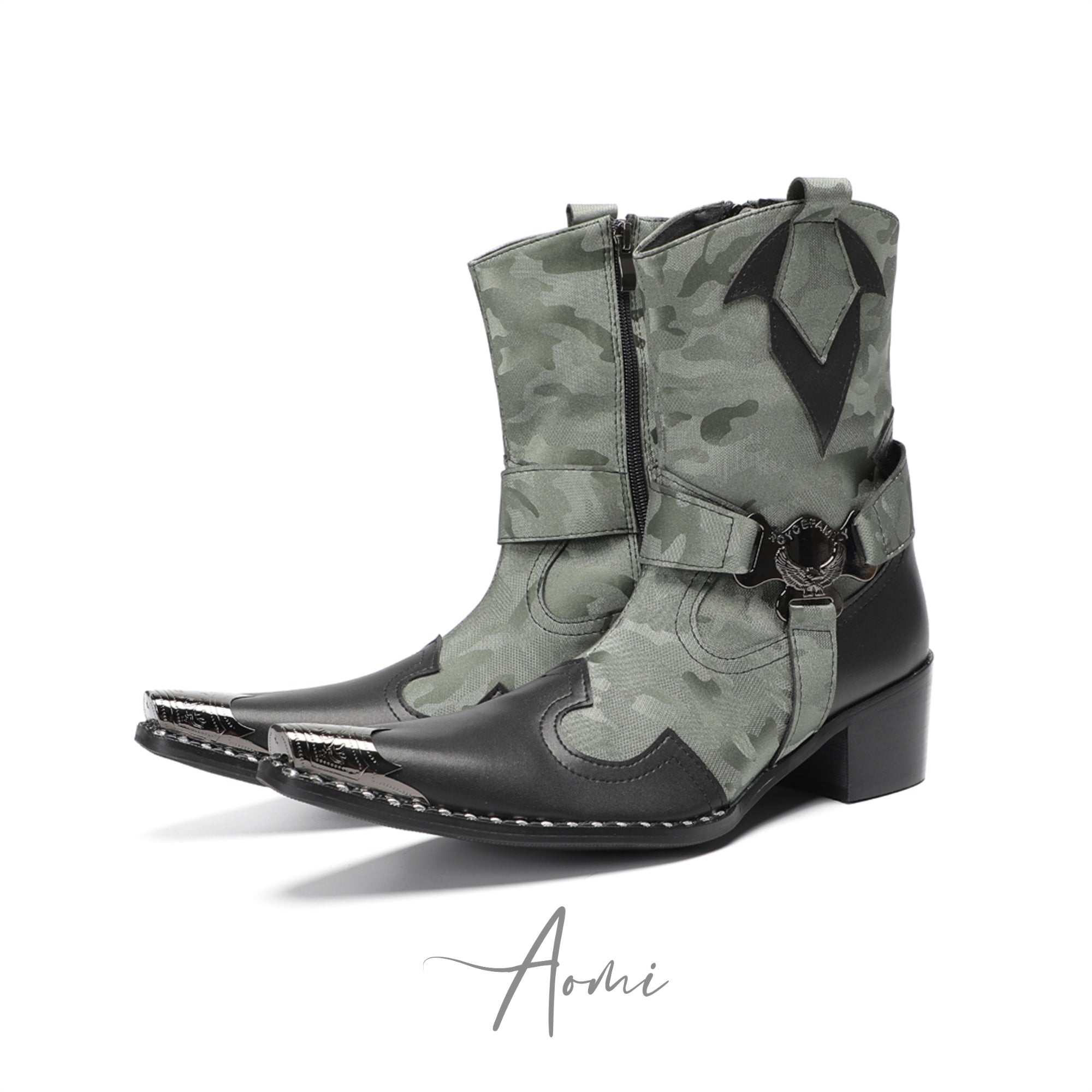 Camo Pointed Metal Western Boots #4152 | Edgy Fashion | Aomishoes ...