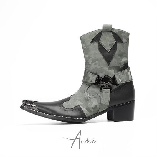 Camo Pointed Metal Western Boots #4152