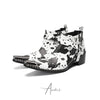 Cow Print Pointed Toe Cowboy Ankle Boots #4155