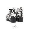Cow Print Pointed Toe Cowboy Ankle Boots #4155