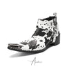 Cow Print Pointed Toe Cowboy Ankle Boots #4155