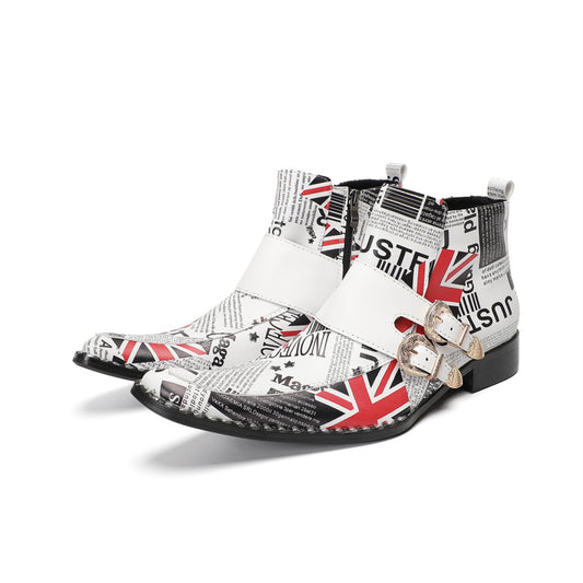 Bold Printed Men's Pointed Ankle Boots #4160