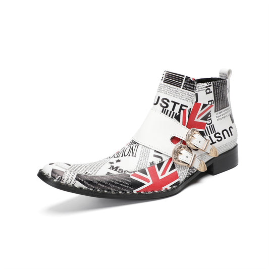Bold Printed Men's Pointed Ankle Boots #4160
