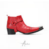 Striking Red Crocodile Harness Ankle Boots #4162