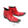 Striking Red Crocodile Harness Ankle Boots #4162