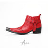 Striking Red Crocodile Harness Ankle Boots #4162