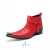 Striking Red Crocodile Harness Ankle Boots #4162