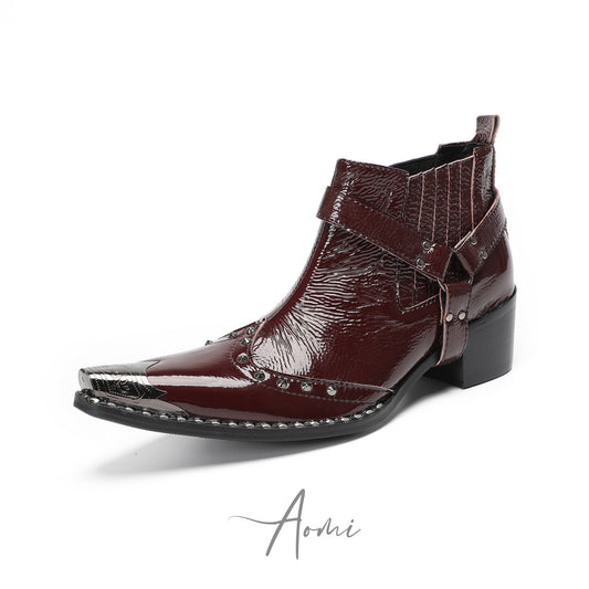 Shiny Studded Western Ankle Boots #4164