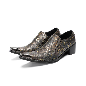Distressed Gold Snakeskin Men's Loafers #4165