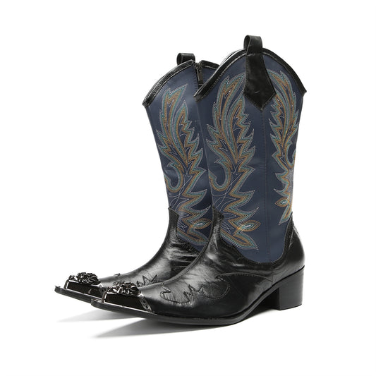 Embroidered Metal-Tip Cowboy Boots #4166