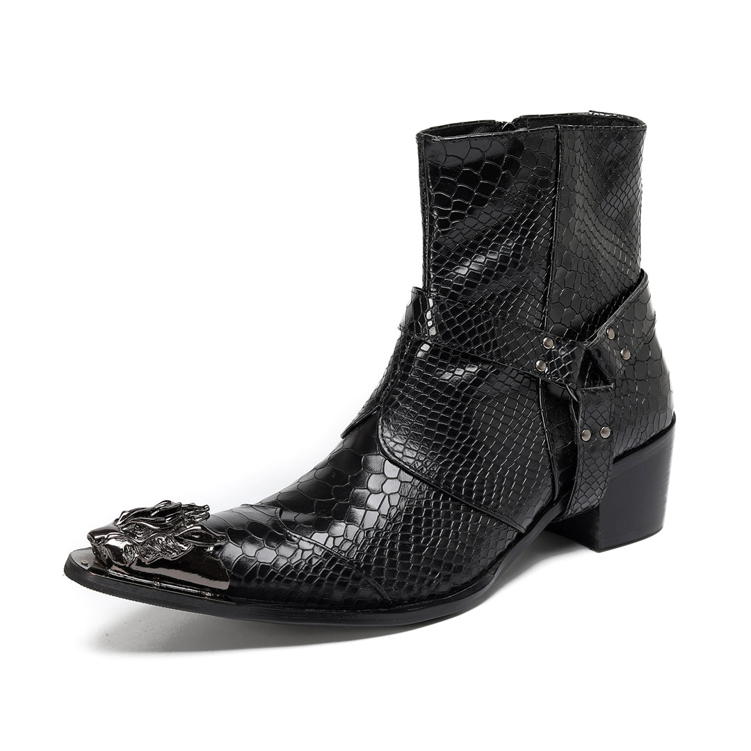 AOMISHOES_Black_Snake_Head_Shoes_#4111_Fashion_Footwear_AOMISHOES