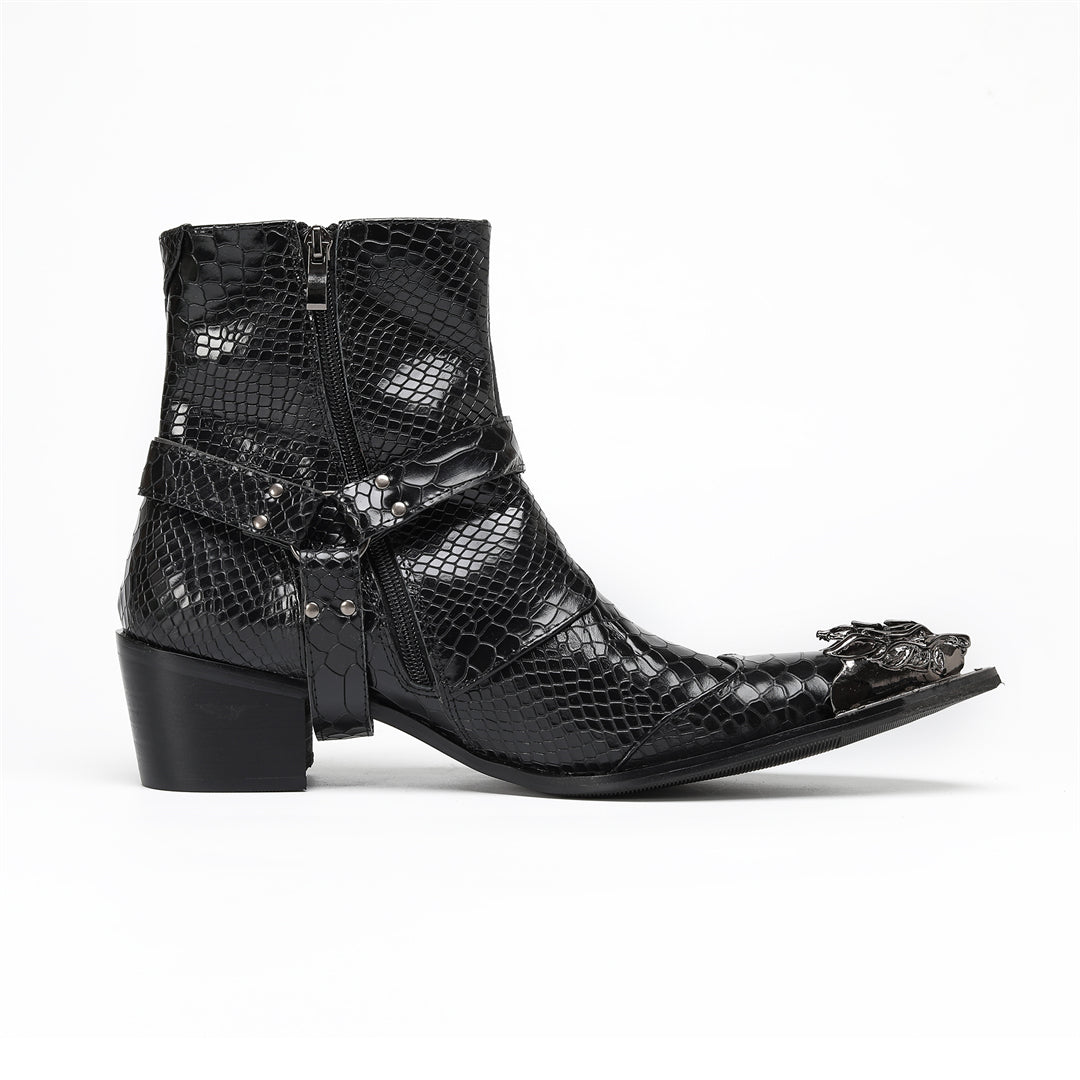AOMISHOES_Black_Snake_Head_Shoes_#4111_Fashion_Footwear_AOMISHOES