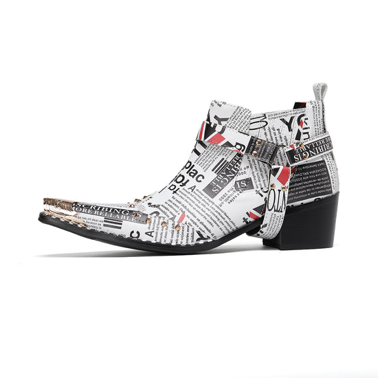 AOMISHOES_White_Newspaper_Print_Shoes_#4112_Fashionable_Daily_Wear_AOMISHOES