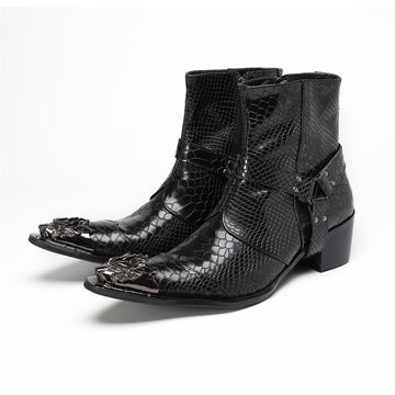 AOMISHOES_Black_Snake_Head_Shoes_#4111_Fashion_Footwear_AOMISHOES