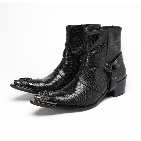 AOMISHOES_Black_Snake_Head_Shoes_#4111_Fashion_Footwear_AOMISHOES