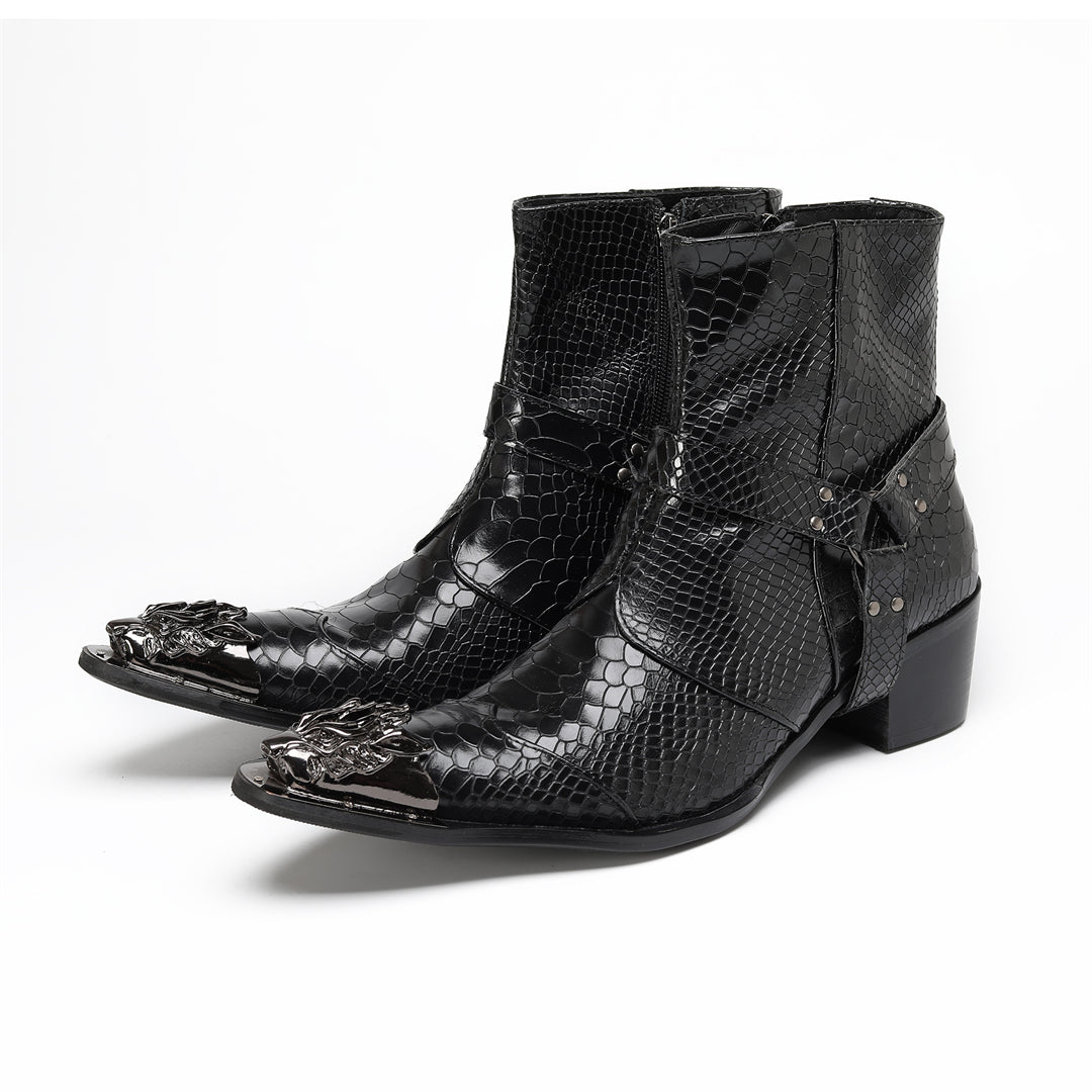 AOMISHOES_Black_Snake_Head_Shoes_#4111_Fashion_Footwear_AOMISHOES