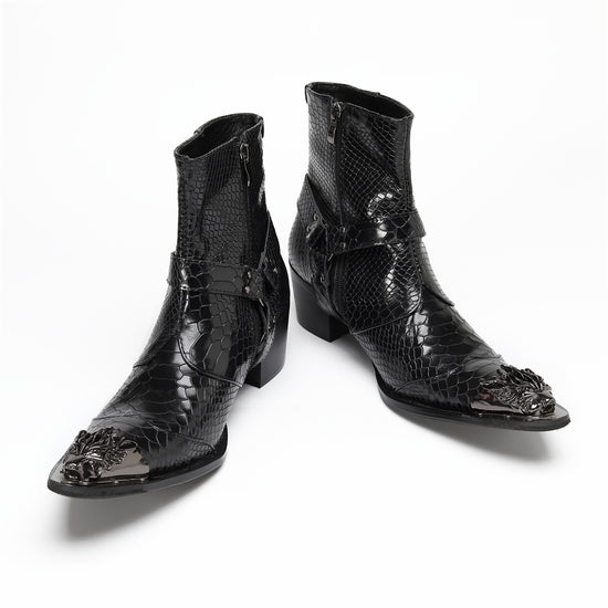 AOMISHOES_Black_Snake_Head_Shoes_#4111_Fashion_Footwear_AOMISHOES