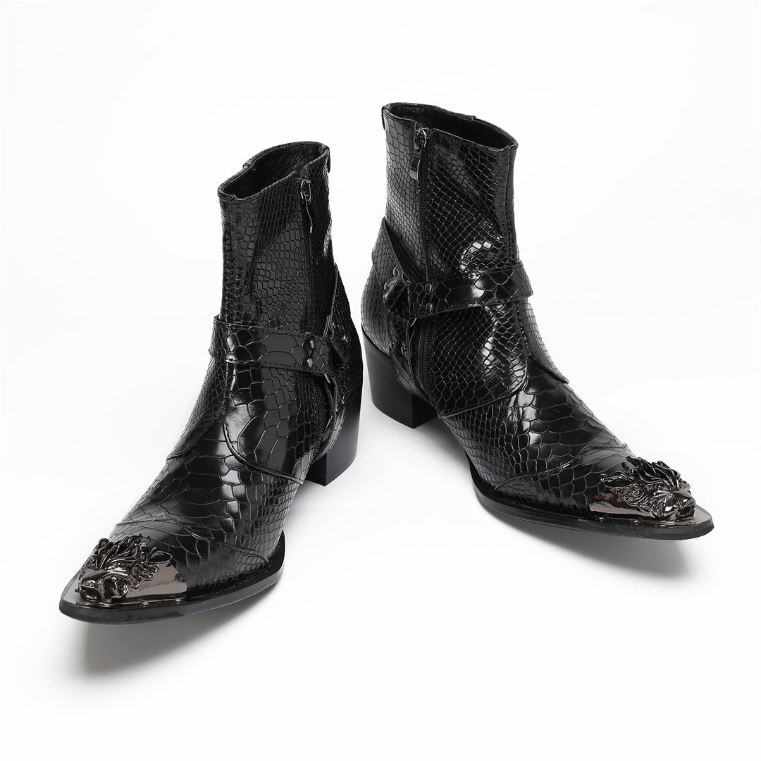 AOMISHOES_Black_Snake_Head_Shoes_#4111_Fashion_Footwear_AOMISHOES