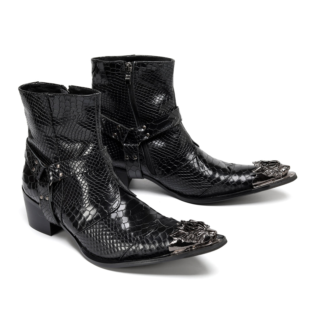 AOMISHOES_Black_Snake_Head_Shoes_#4111_Fashion_Footwear_AOMISHOES