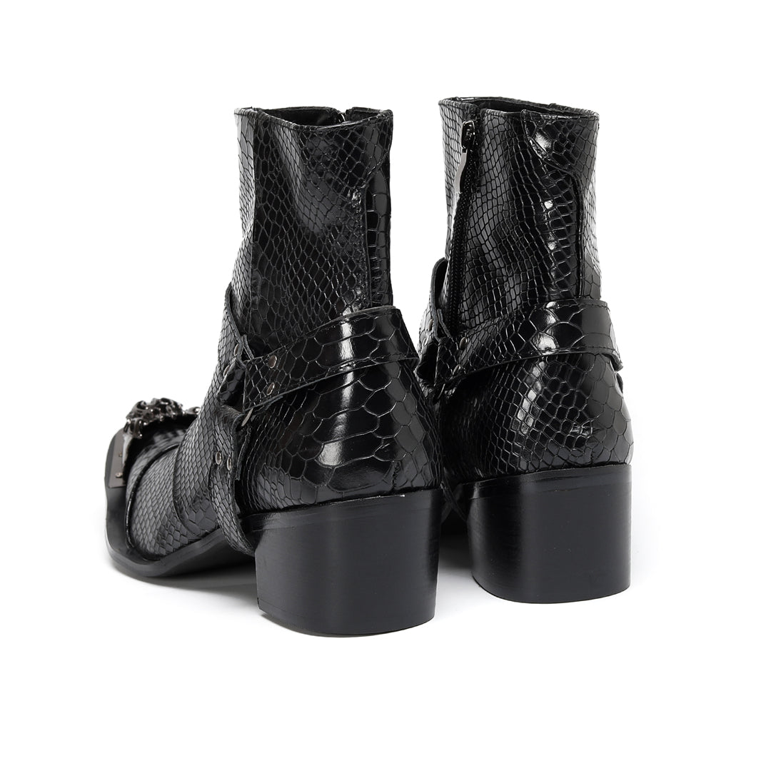 AOMISHOES_Black_Snake_Head_Shoes_#4111_Fashion_Footwear_AOMISHOES