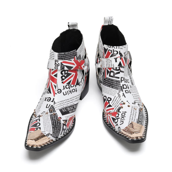AOMISHOES_White_Newspaper_Print_Shoes_#4112_Fashionable_Daily_Wear_AOMISHOES