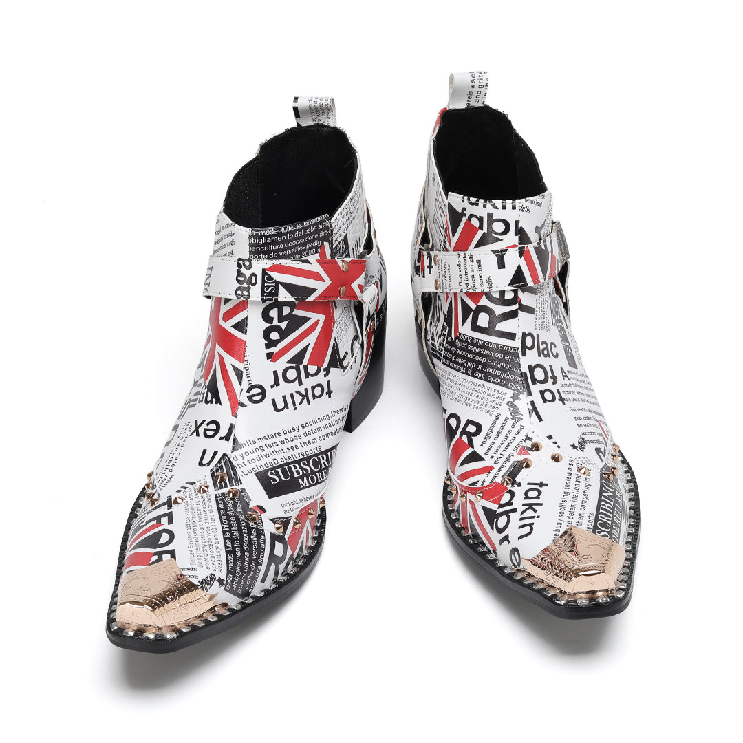 AOMISHOES_White_Newspaper_Print_Shoes_#4112_Fashionable_Daily_Wear_AOMISHOES