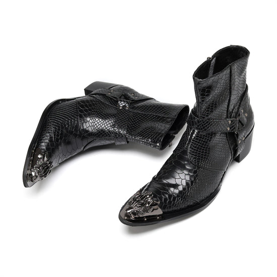 AOMISHOES_Black_Snake_Head_Shoes_#4111_Fashion_Footwear_AOMISHOES