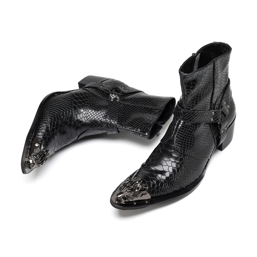 AOMISHOES_Black_Snake_Head_Shoes_#4111_Fashion_Footwear_AOMISHOES