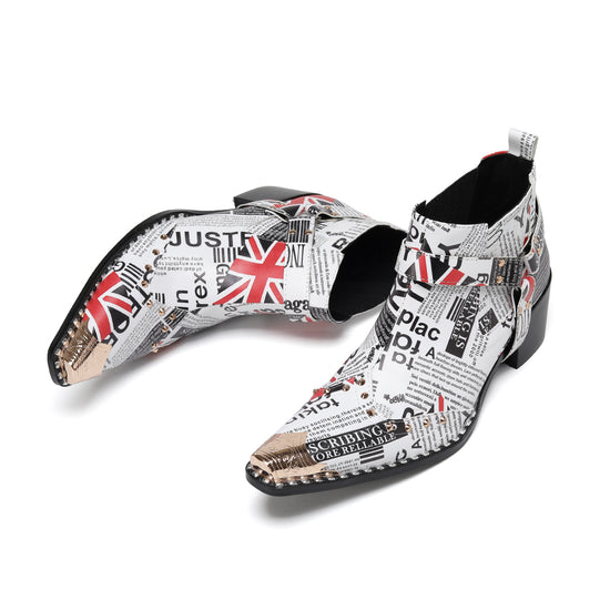 AOMISHOES_White_Newspaper_Print_Shoes_#4112_Fashionable_Daily_Wear_AOMISHOES