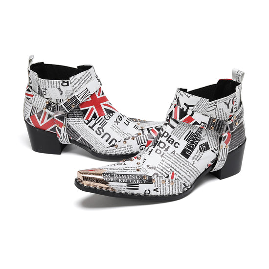 AOMISHOES_White_Newspaper_Print_Shoes_#4112_Fashionable_Daily_Wear_AOMISHOES