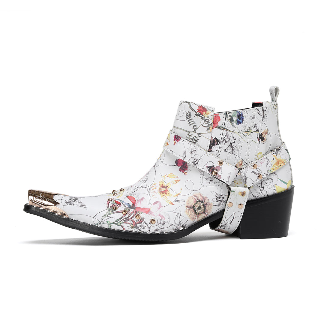 AOMISHOES_White_Print_Rivet_Shoes_#4103_Fashionable_Footwear_AOMISHOES
