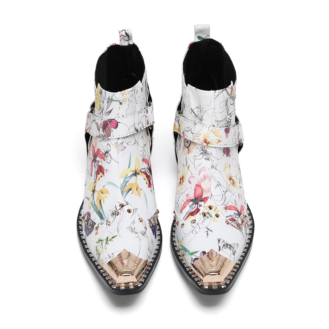 AOMISHOES_White_Print_Rivet_Shoes_#4103_Fashionable_Footwear_AOMISHOES