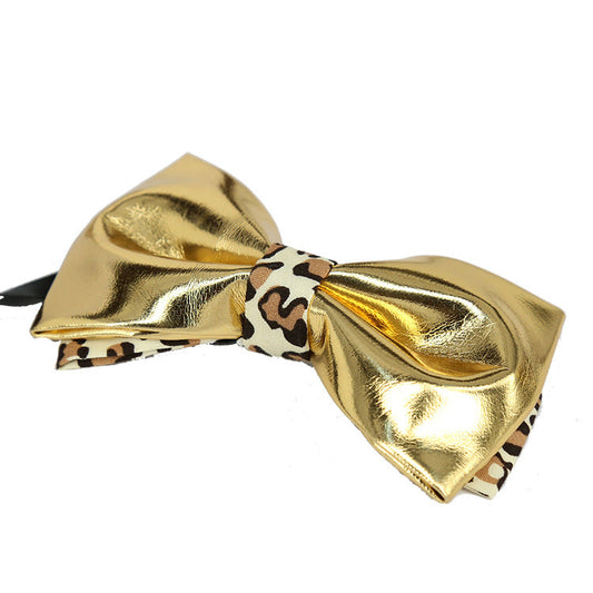 Ducapo Leopard Print Gold Bow Tie T2003