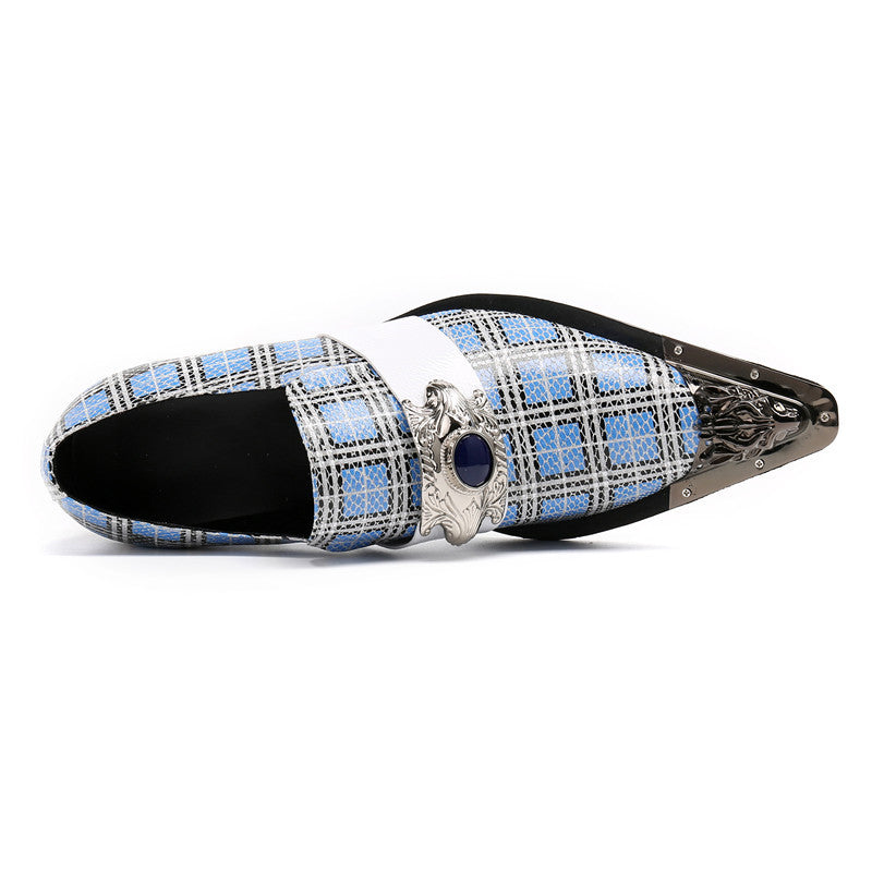AOMISHOES™ The Repi Blue Check With Gem Dress Shoes #8088