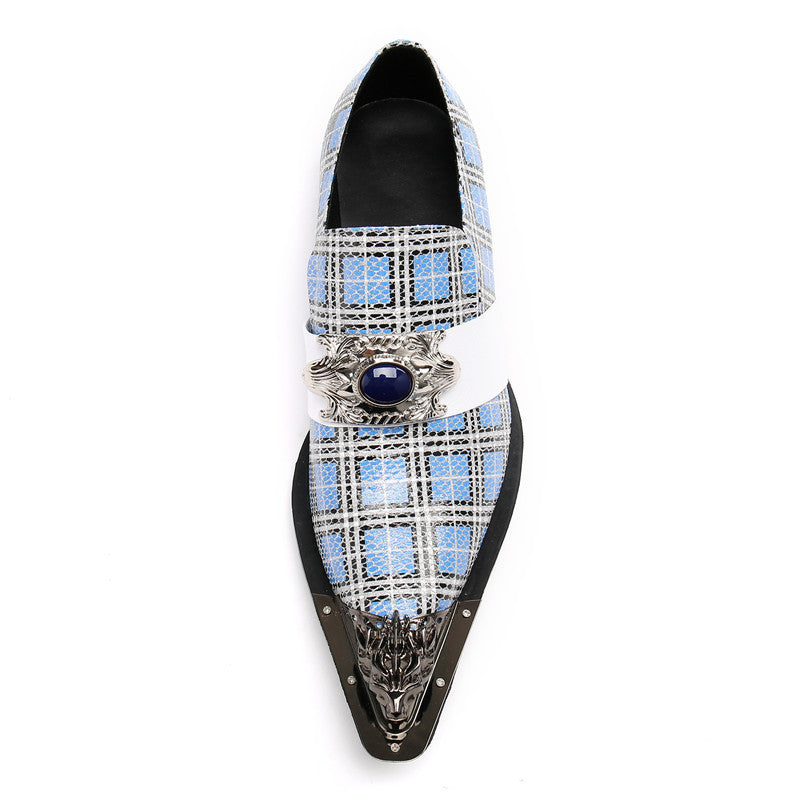 AOMISHOES™ The Repi Blue Check With Gem Dress Shoes #8088
