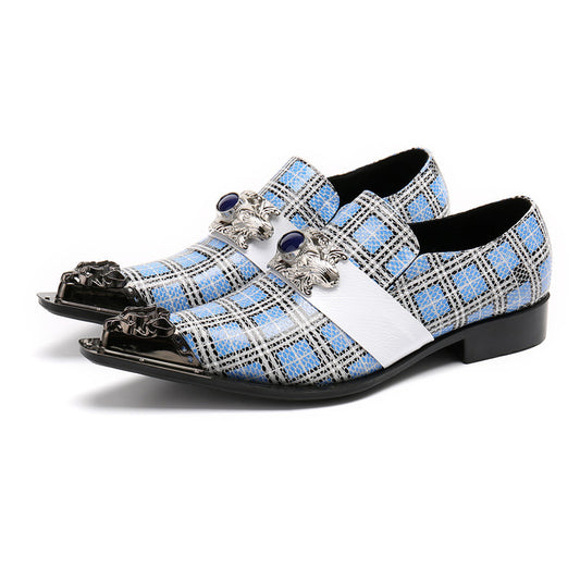 AOMISHOES™ The Repi Blue Check With Gem Dress Shoes #8088