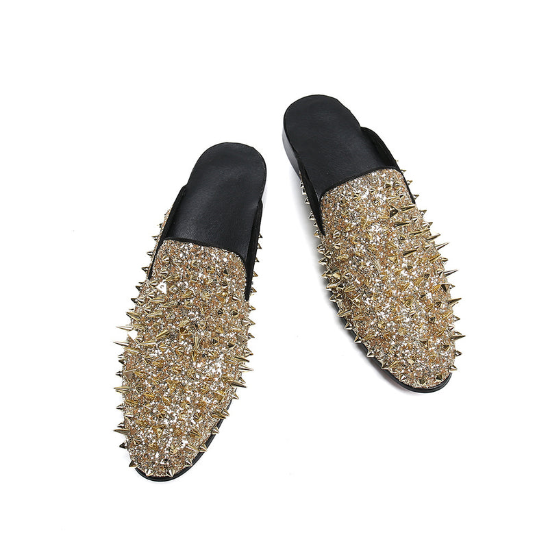 AOMISHOES™  Golden Rivet Genuine Leather Slipper #8053