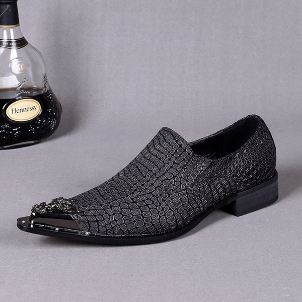 AOMISHOES™ Black Shadow Alligator Dress Shoes #8077