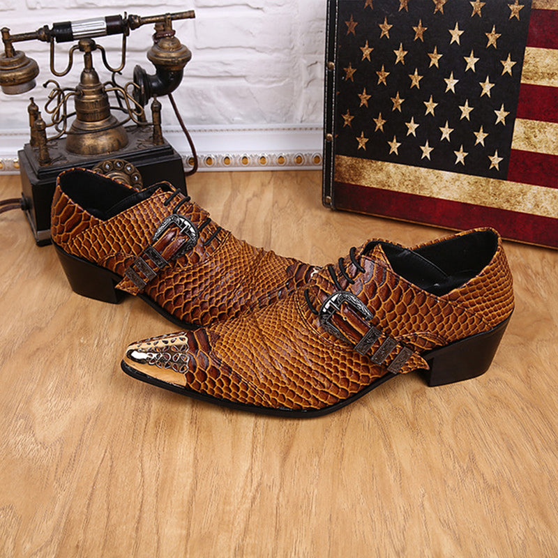 AOMISHOES™  Brown Metal Dress Shoes #8035