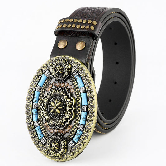 Western Cowboy Turquoise Leather Belt B5014