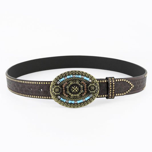 Western Cowboy Turquoise Leather Belt B5014