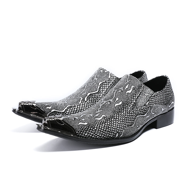 AOMISHOES™  Italian Snake Silver Dress Shoes #8036